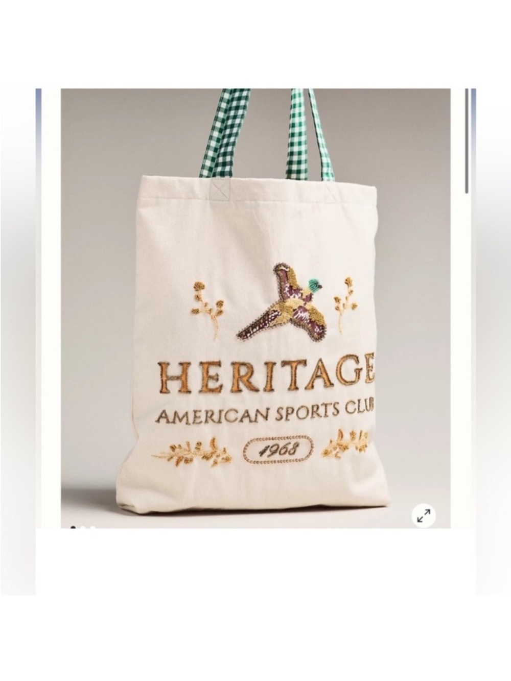 Anthropologie Heritage American Sports Club Embroidered Canvas Tote
